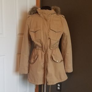 Old Navy Faux Fur Tan Medium Zip Jacket Coat
